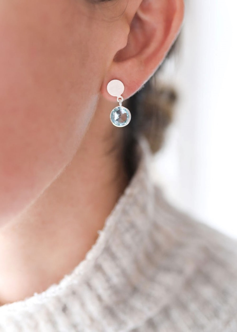 Salina Stirling Silver Disc & Blue Topaz Earrings