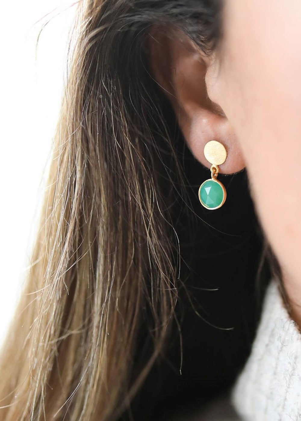 Salina Gold Vermeil Disc & Chrysoprase Green Earrings