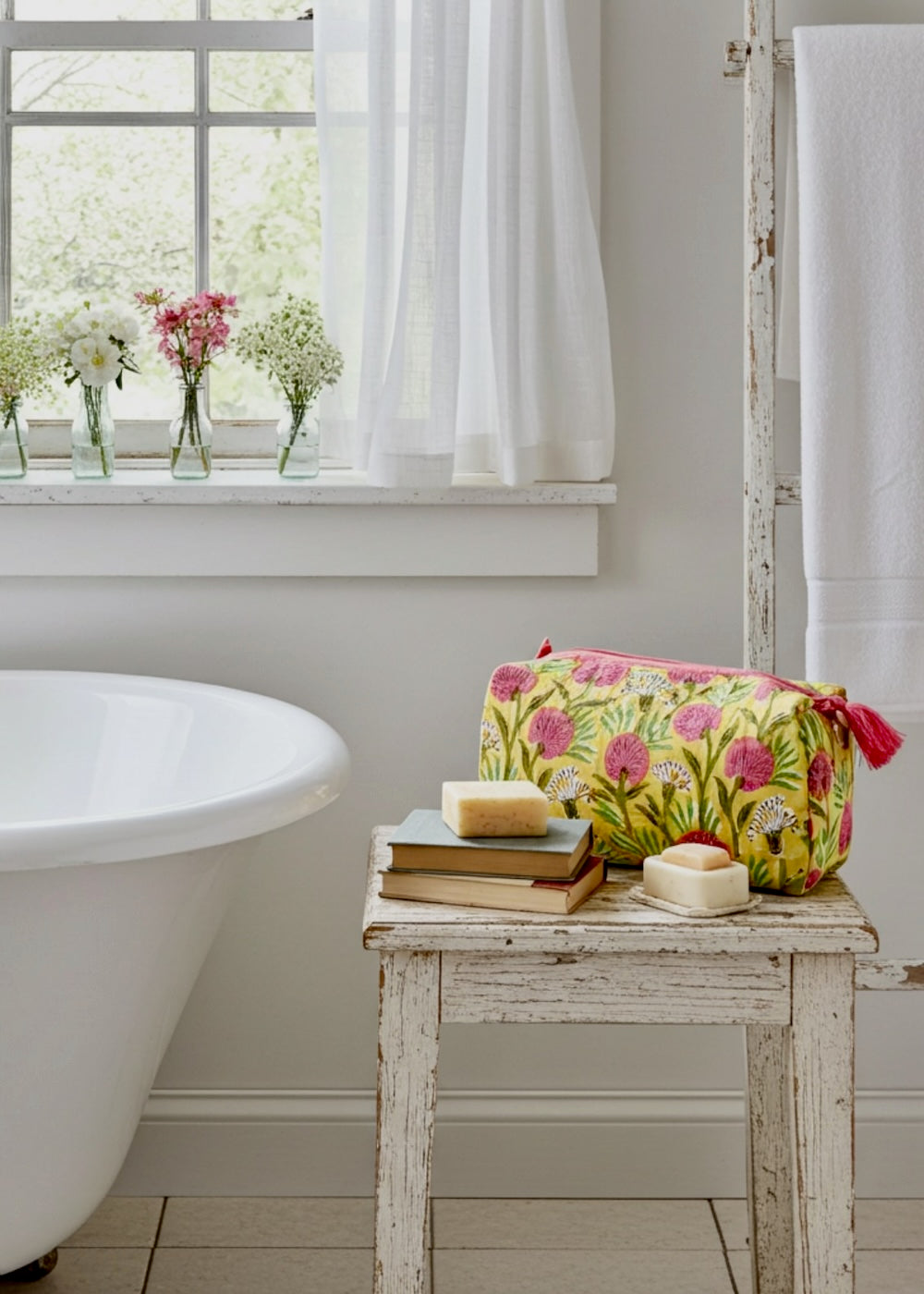 Wash Bag- Yellow With Pink Blossom
