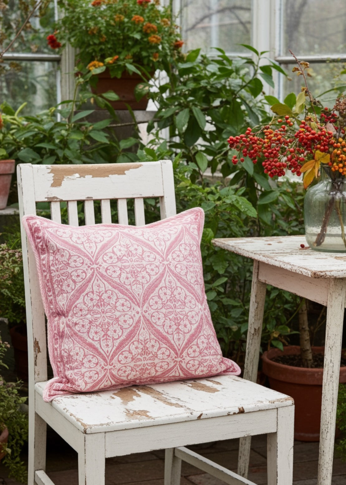Block Print Cushion Cover- Rose Trellis