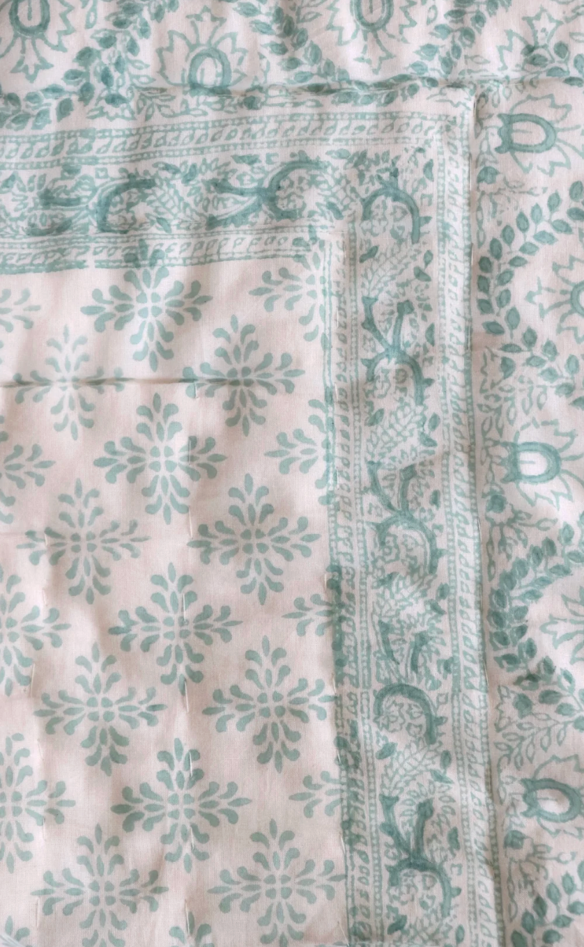 Hand block Printed Quilt - Gentle Sage Green