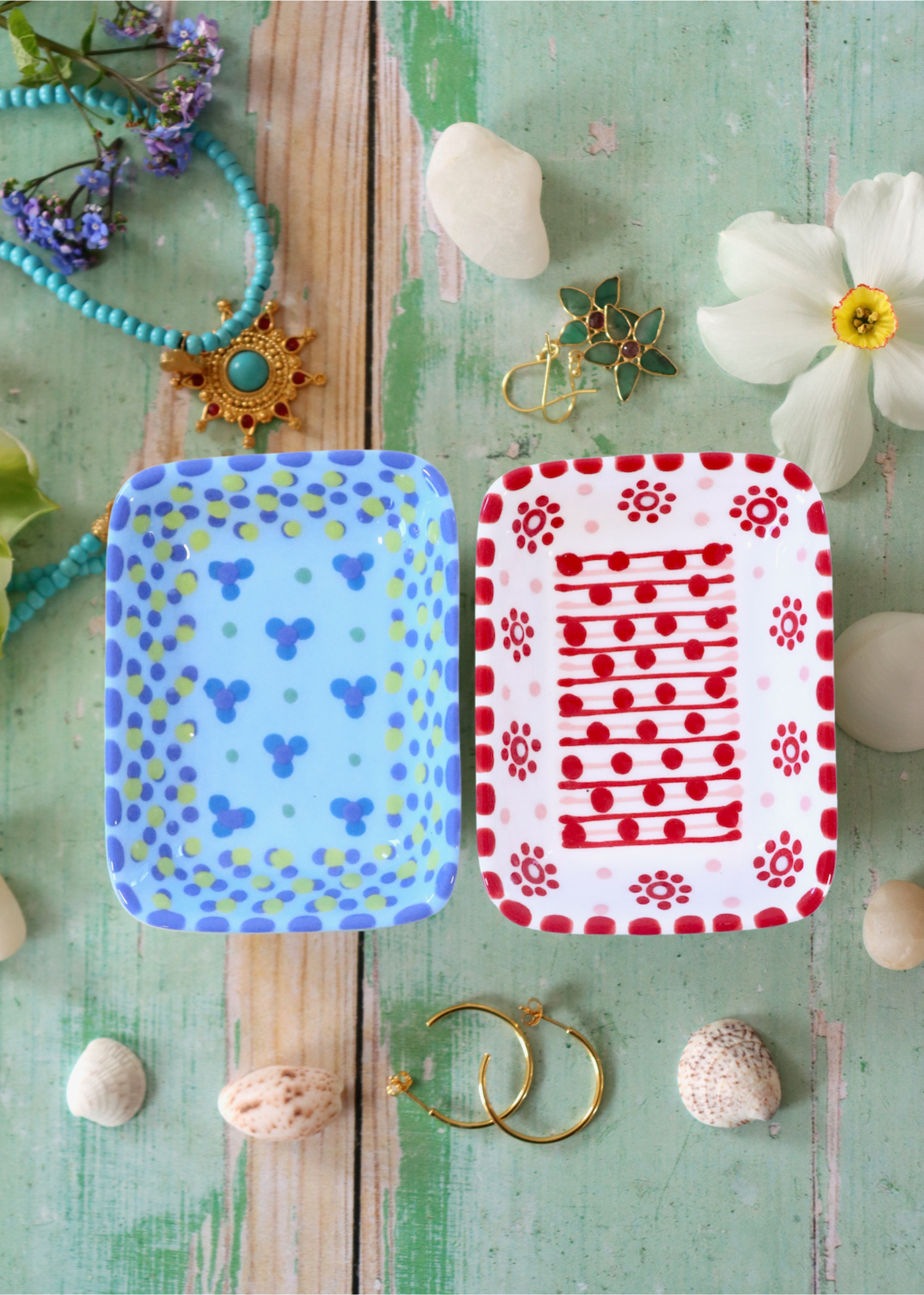 Pair of Trinket Dishes Blue & Red