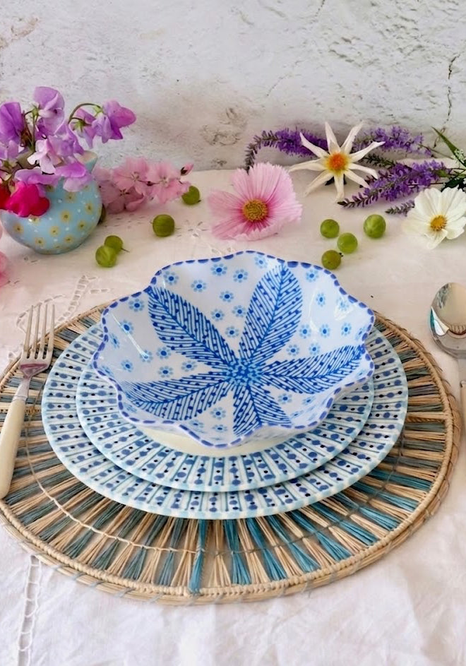 Pasta Bowl White & Blue Flowers