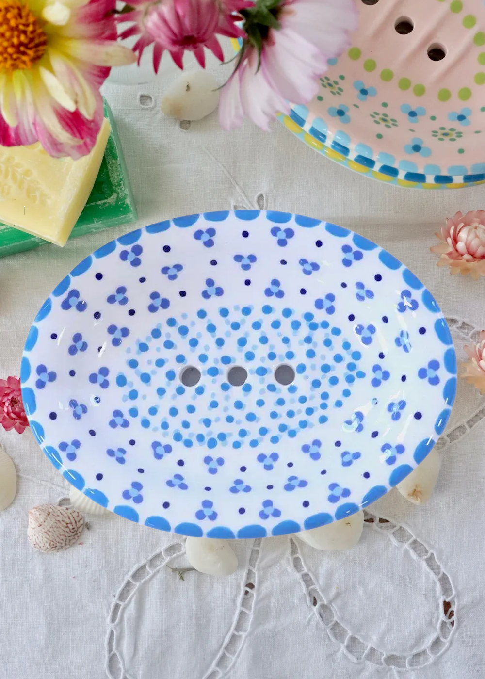 Soap Dish White & Blue 2