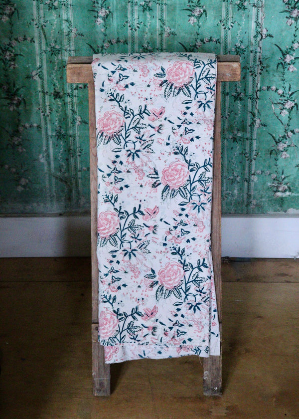 Block Print Fabric - Pale Pink Flower on Soft White