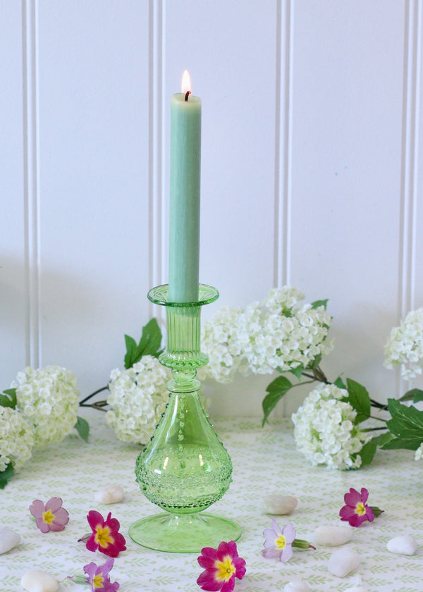 Saffi Glass Candlestick - Green