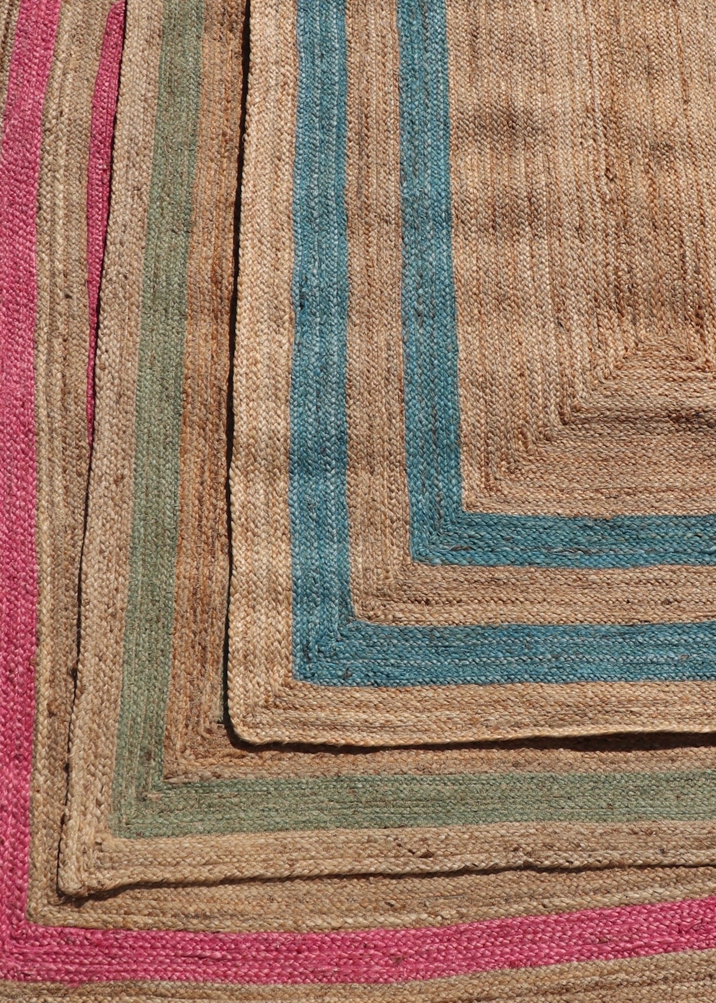 Large Jute Double Border Rug - Turquoise