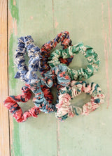 The Whole Set Fabric Hair Scrunchies- Set Of 10 Blue Green & Pink Scrunchies