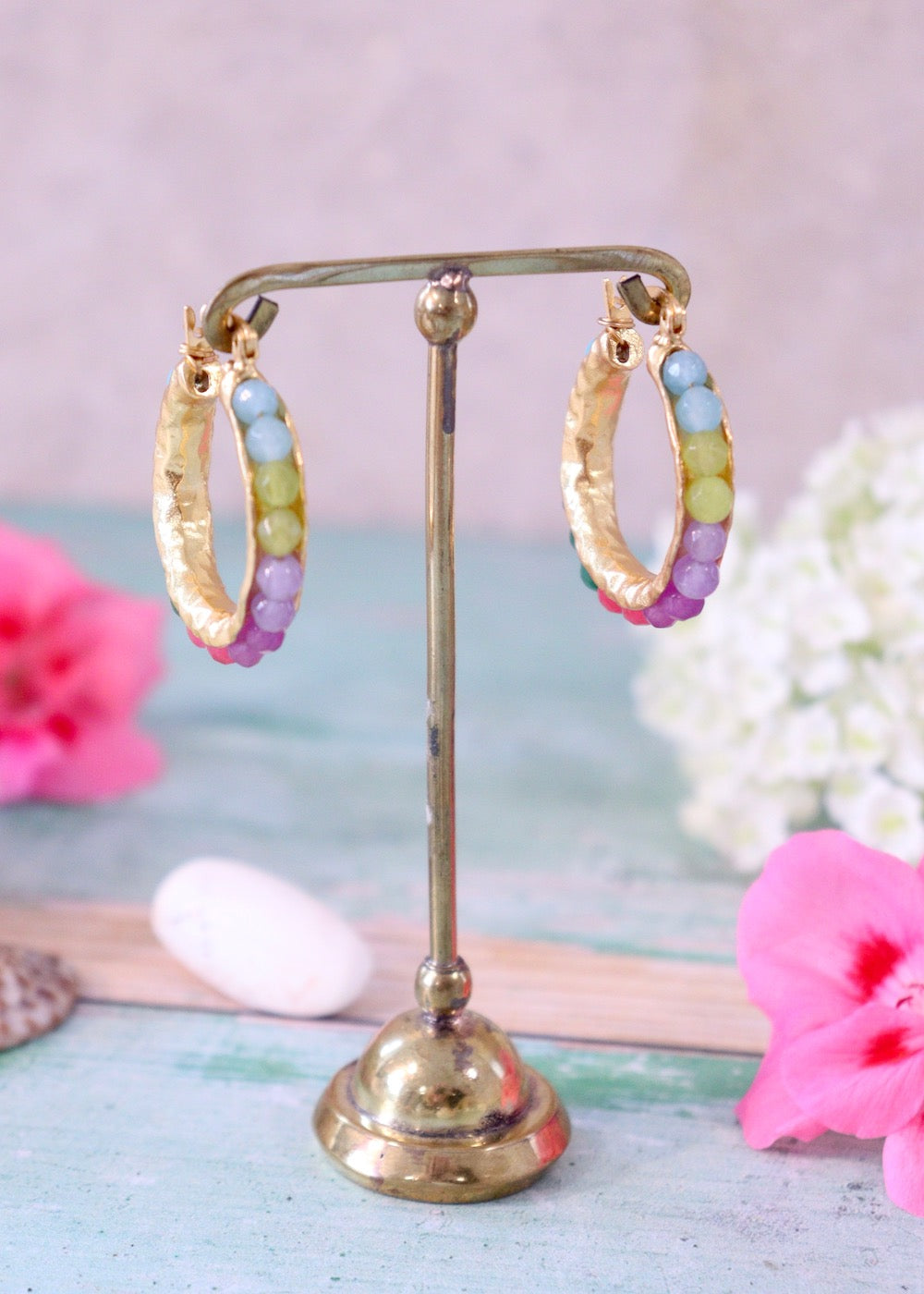 Sasha Multi Coloured Jade Beaded Hoop Earrings