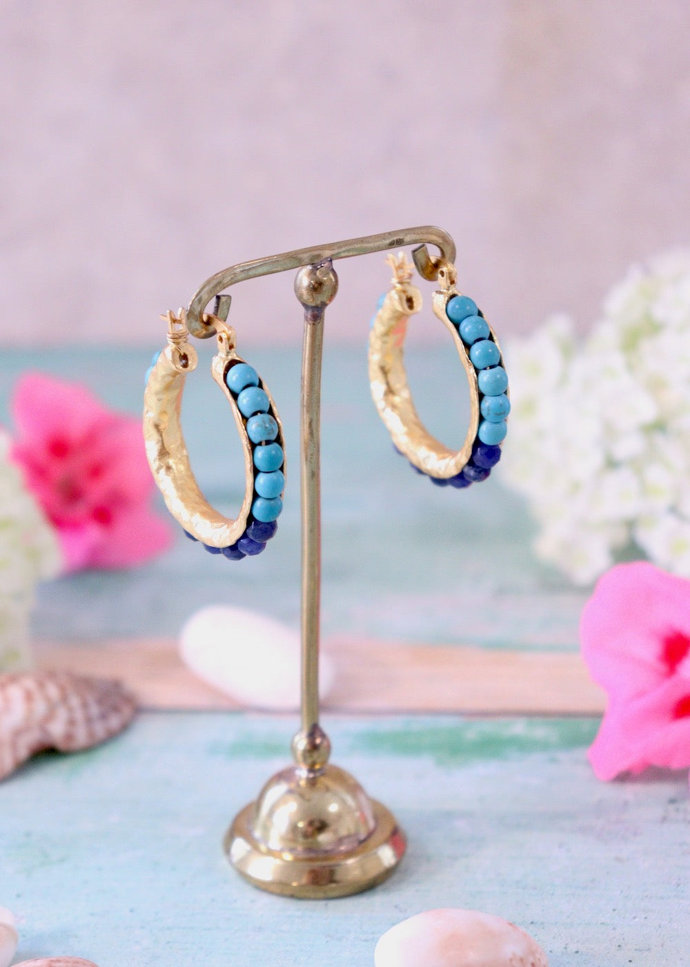 Sasha Blue Jade Beaded Hoop Earrings