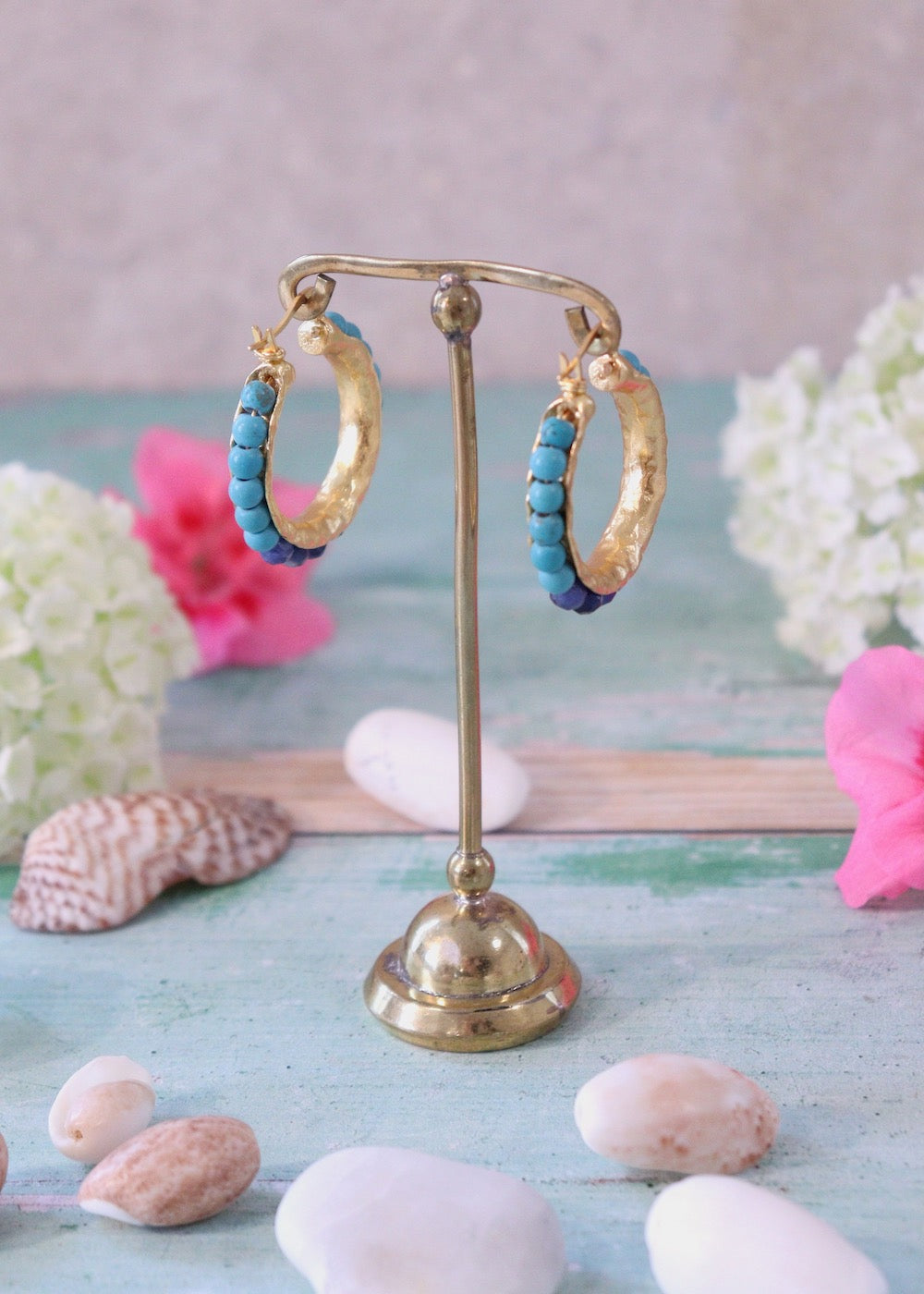 Sasha Blue Jade Beaded Hoop Earrings