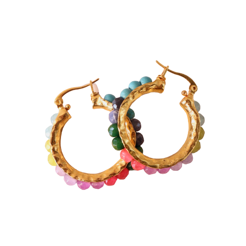 Sasha Multi Coloured Jade Beaded Hoop Earrings