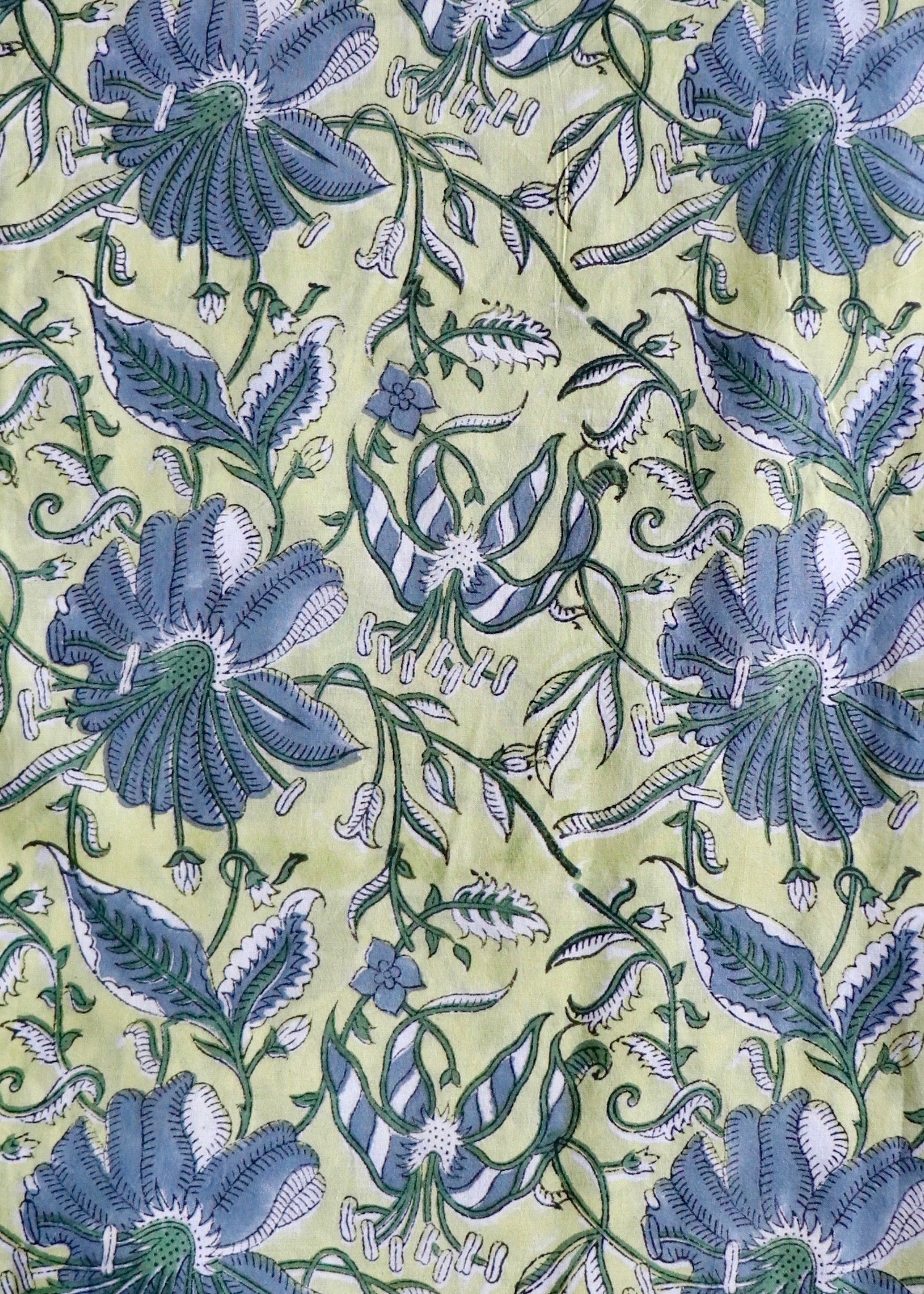 Block Print Voile Fabric Lime Floral