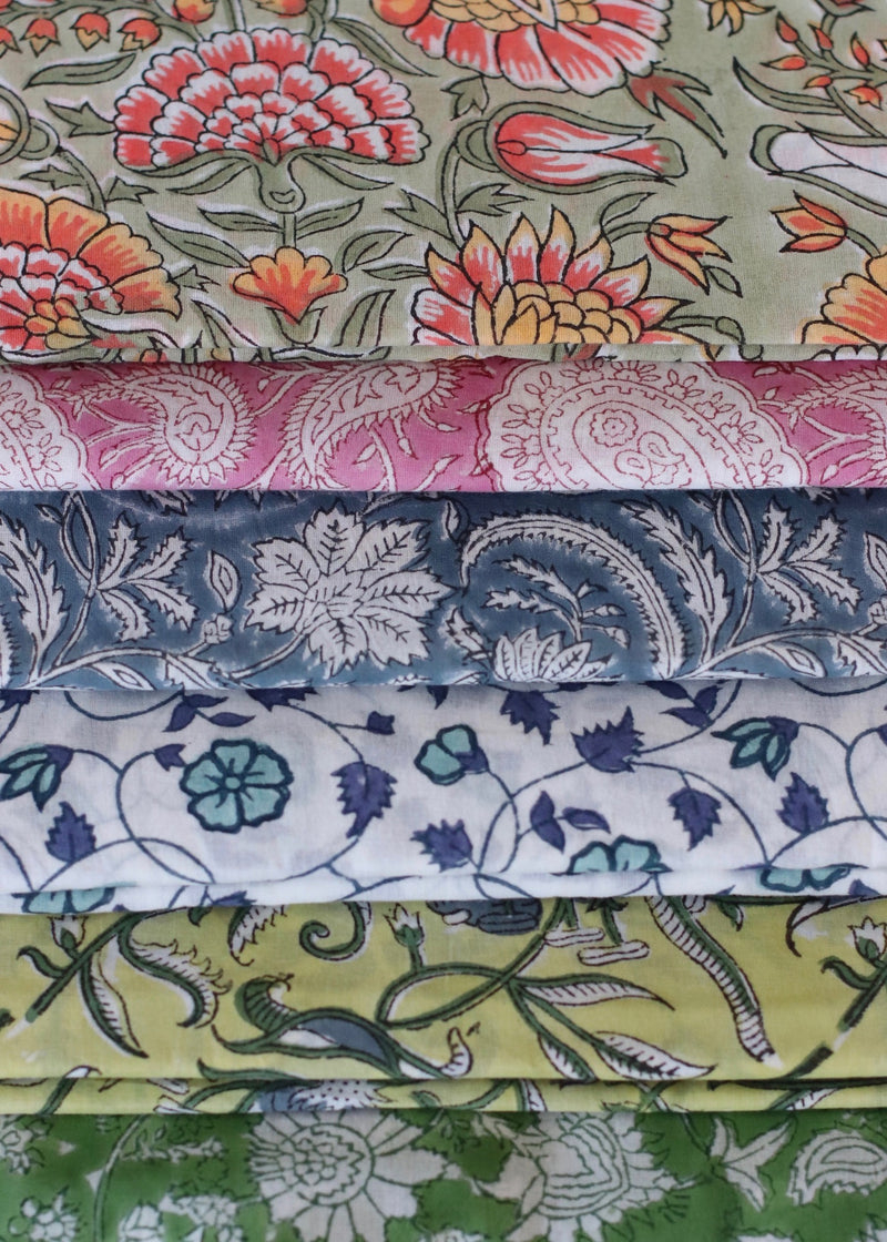 Block Print Voile Fabric Lime Floral ibbi direct