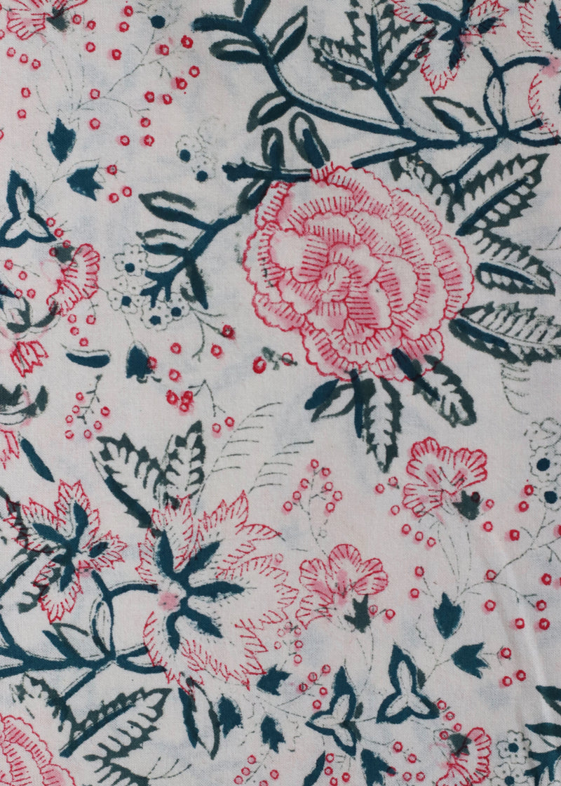 Block Print Fabric - Pale Blue & Pink Flower