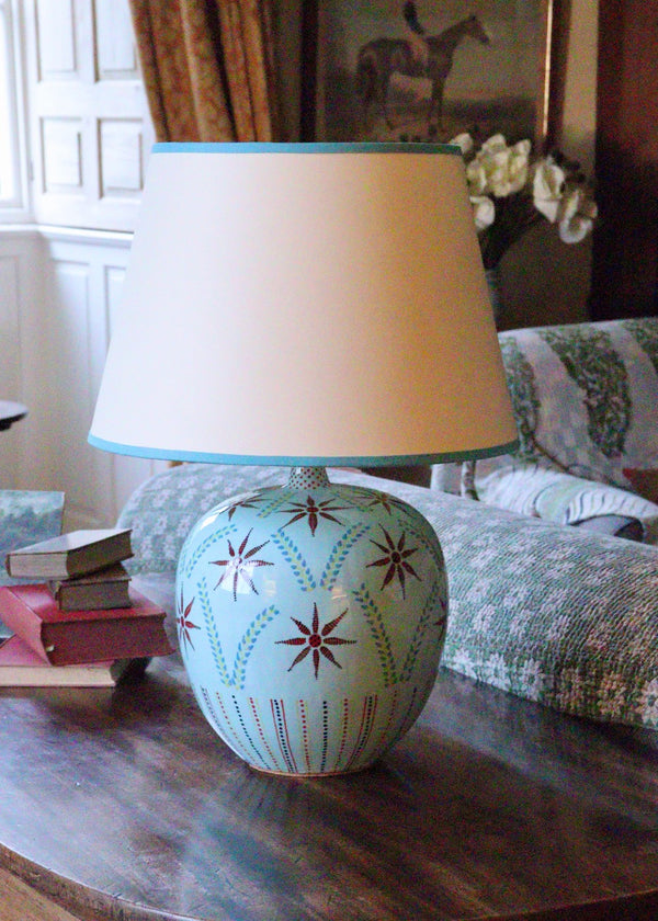 Hand Painted Ceramic Lamp - Blue & Red Flower