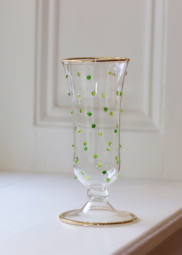 Tall Glass Vase - Dotty Lime & Emerald