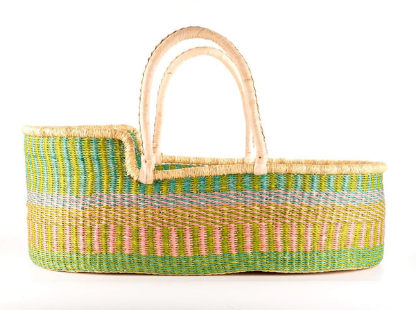 Moses Basket - Green and Pink